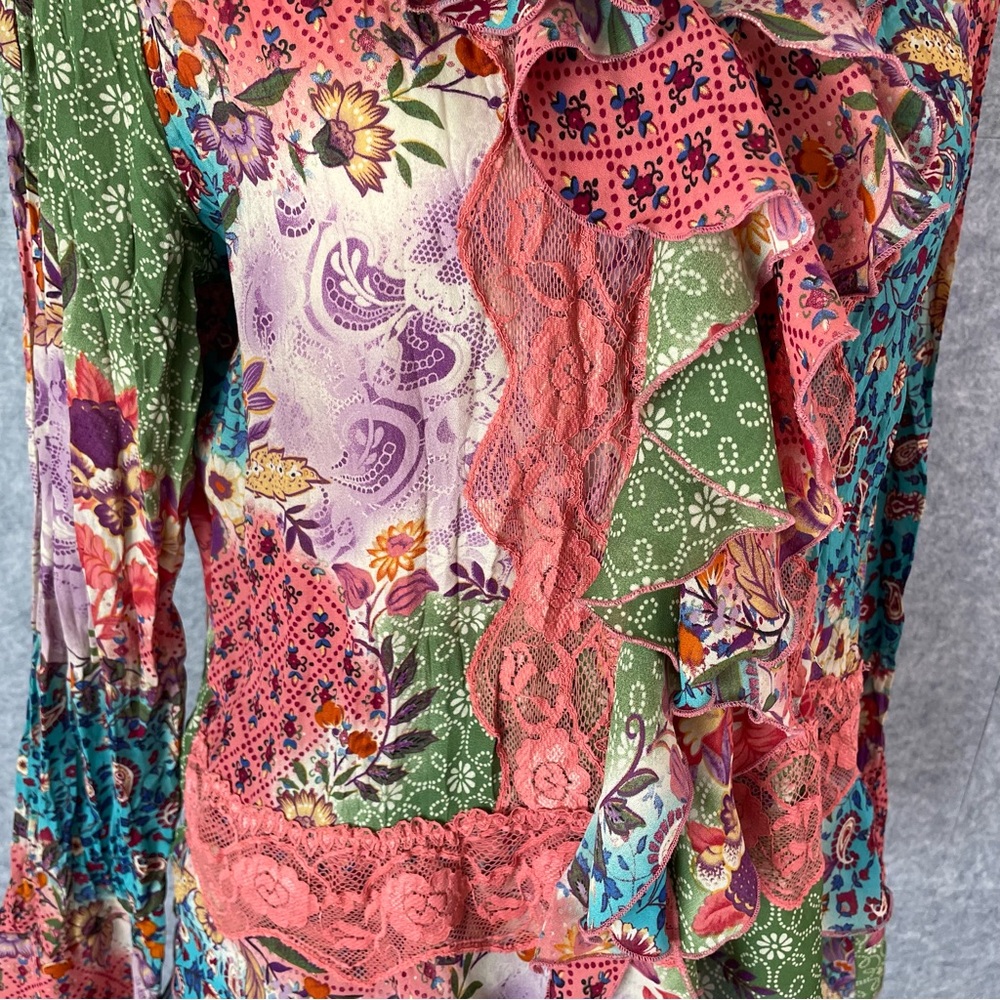 Whimsigoth Boho Patchwork Ruffle Top Allison Tayl… - image 3